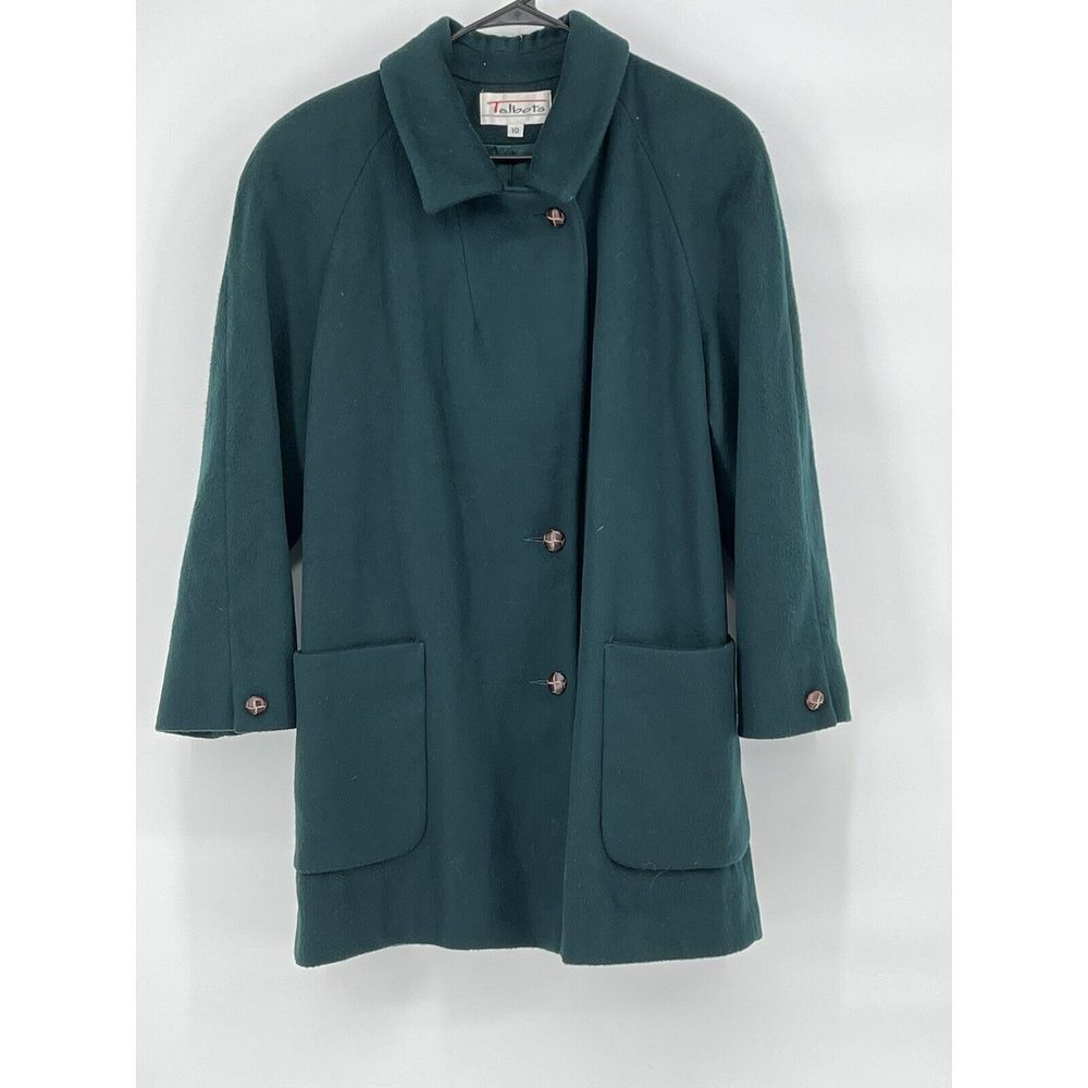 Vintage‎ Talbots Wool Blend Green Medium Length Coat Size 10